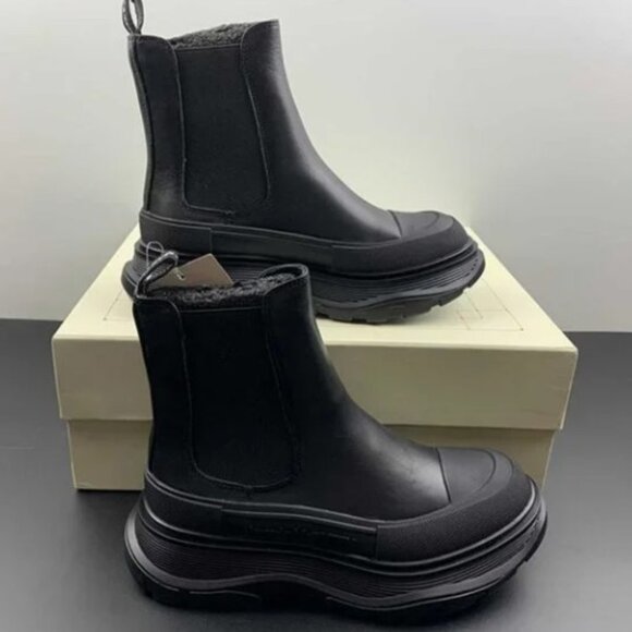 Alexander McQueen Black Tread Slick Black Upper Ankle Boots